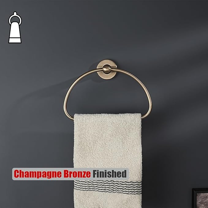 JQK Towel Ring Champagne Bronze, Stainless Steel Half Ring Towel Holder for Bathroom, 7 Inch Wall Mount, TR160-CB