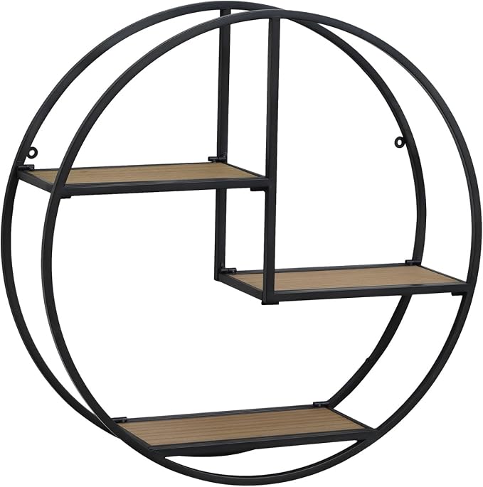 Industrial Style Round Wall Shelves - 3 Tier Metal Hanging Circle Floating Shelves for Bathroom Living Room Wall Decor, 21 Inch
