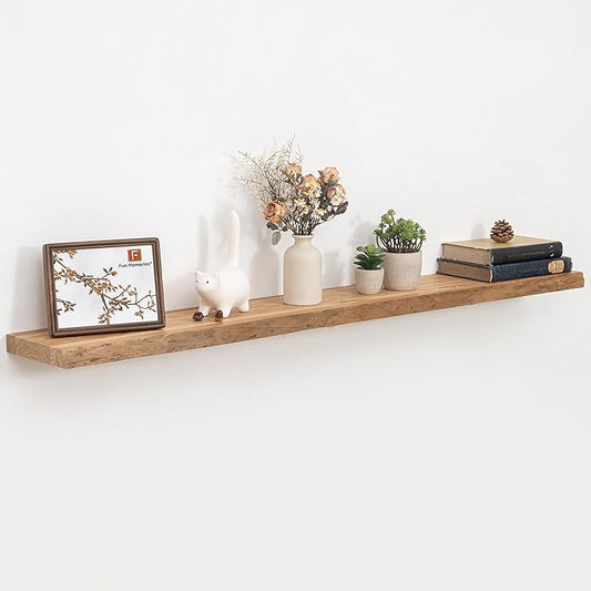 Fun Memories Floating Shelves for Wall, 55 Inch Rustic Live Edge Floating Shelf, Heavy-Duty Wall Shelves with Invisible Bracket Mount for Living Room, Bathroom, Bedroom, Kitchen, Natural
