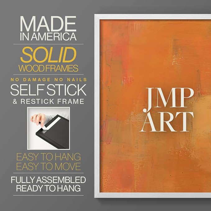 Renditions Gallery Set of 2 Peel & Stick Framed Prints, Abstract Wall Art, Rustic Fain Marking with Brush Strokes Wall Decor, Re-Stickable - Ready to Hang - 22"x28" - White Frame LT588