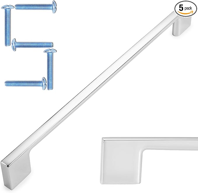 KOOFIZO 5 Pack 8-4/5 Inch Polished Chrome Kitchen Cabinet Pulls Chrome Cabinet Handles Chrome Cabinet Hardware for Kitchen Cabinets Drawer P01 Dresser Cupboard Bedroom Bathroom