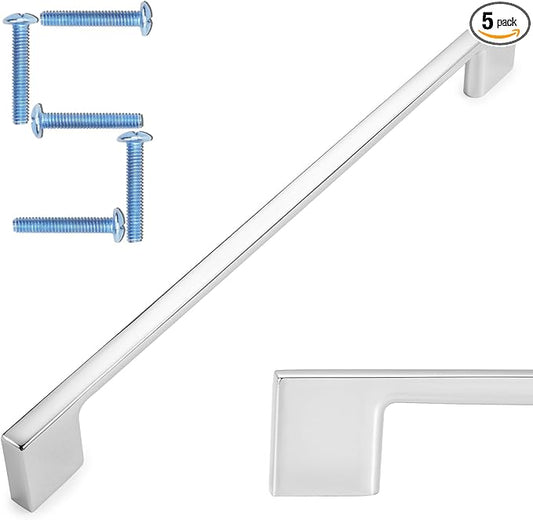 KOOFIZO 5 Pack 8-4/5 Inch Polished Chrome Kitchen Cabinet Pulls Chrome Cabinet Handles Chrome Cabinet Hardware for Kitchen Cabinets Drawer P01 Dresser Cupboard Bedroom Bathroom