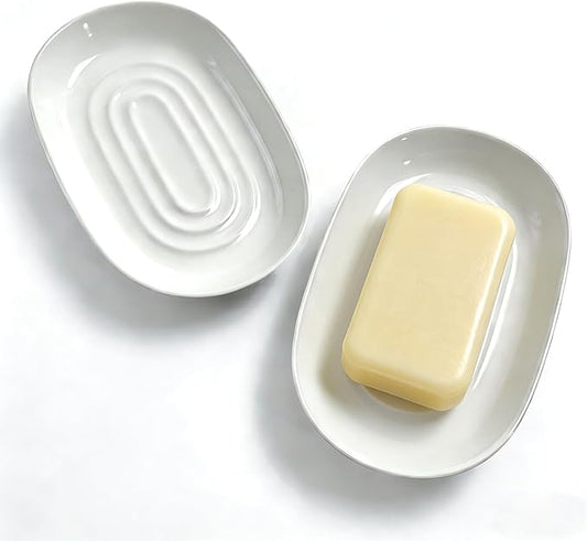 Soap Dish, Ceramic Soap Dish with Marble PatternShower, Soap Saver Tray for Bathroom, Kitchen Sink & Vanity, Multi-Use Holder for Jewelry, Rings, Keys (2 Pack, White)