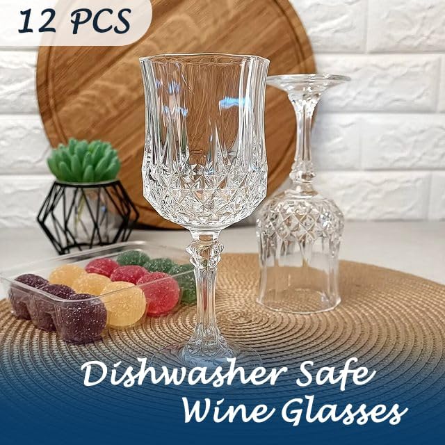 Plastic Wine Glasses, Plastic Goblets Vintage Style Cordial Drinking Glasses for Valentine’s Day, Wedding Reception, Grand Event Party Supplies (12, Transparent)