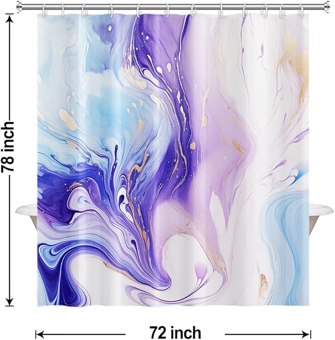 Purple Shower Curtain, Ombre Purple and Blue Marble Shower Curtain for Bathroom Waterproof Abstract Shower Curtain Set with Hooks, 72x78 Inch