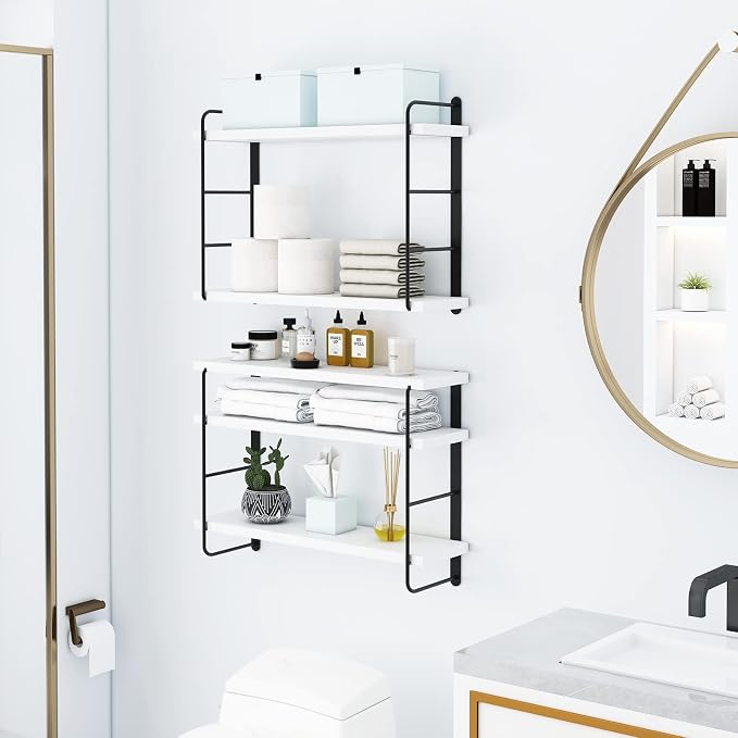 MXCSE Wall Shelves, Wall Mounted Bookshelves, DIY Floating Shelves for Wall, Wood Hanging Book Shelves for Room, Bedroom, Living Room, Easy Installation (White, 50W x 17H)