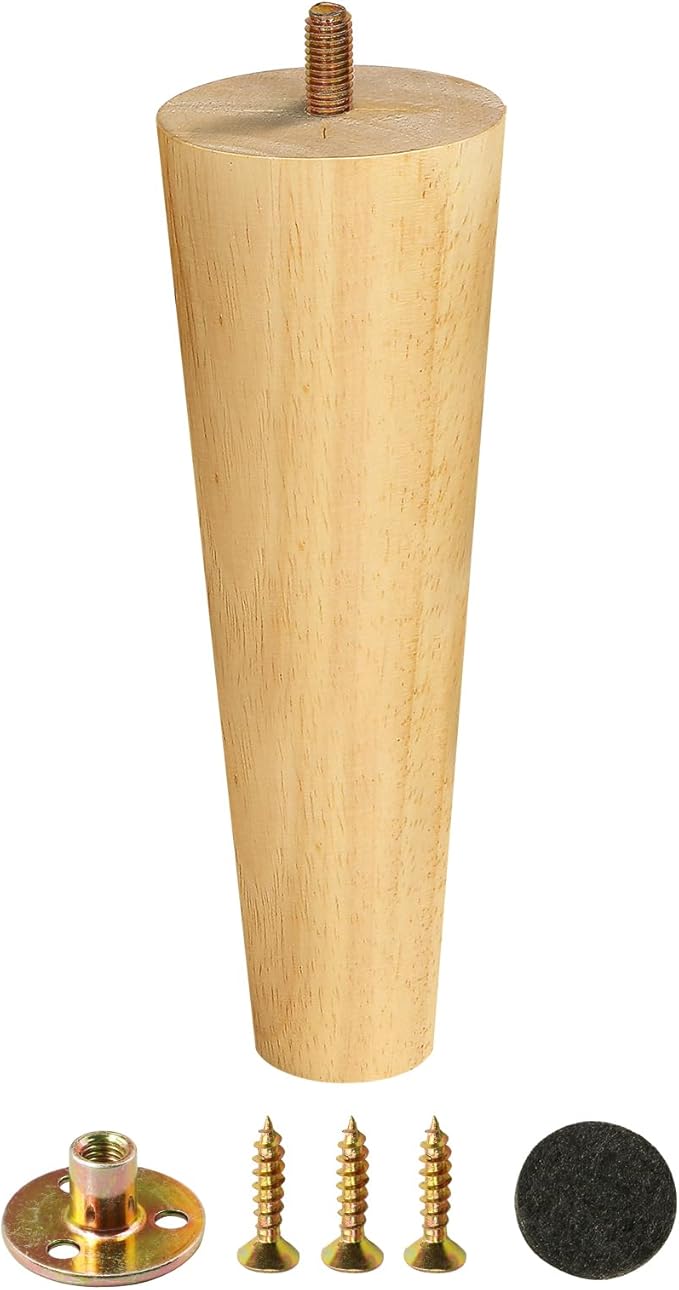 FoDau770 Rubber Wood Furniture Legs 8 Inches, 5/16" UNC Straight Tapered Wood Feet Mid Century Sofa Legs, Wooden Furniture Feet Replacement Parts for Cabinet Couch Dresser Chair Ottoman Table