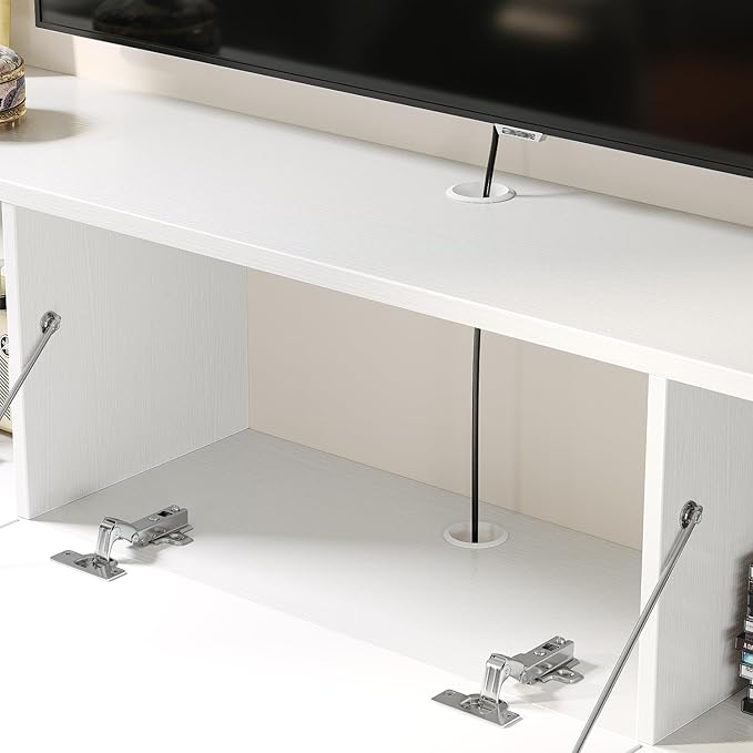 Slatted Floating TV Stand with 3 Doors,63IN Wall Mounted TV Cabinet,Floating Media Console Entertainment Center with Storage,Under TV Shelf for Bedroom Living Room,White