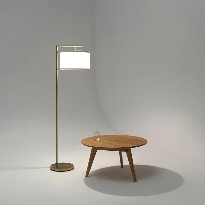 Brightech Montage Modern Floor Lamp - LED Standing Lamp with White Shade and Adjustable Color for Living Rooms & Offices - Tall Corner Bedroom Reading Light for Contemporary Home Decor - Antique Brass