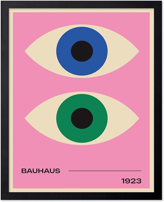 Poster Master Bauhaus Poster - Eyes Print - Abstract Circles ART - Graphic Design ART - Geometric Style - Chic Boho - Mid Century Modern - Living Room or Bedroom Decor - 11x14 Black Framed