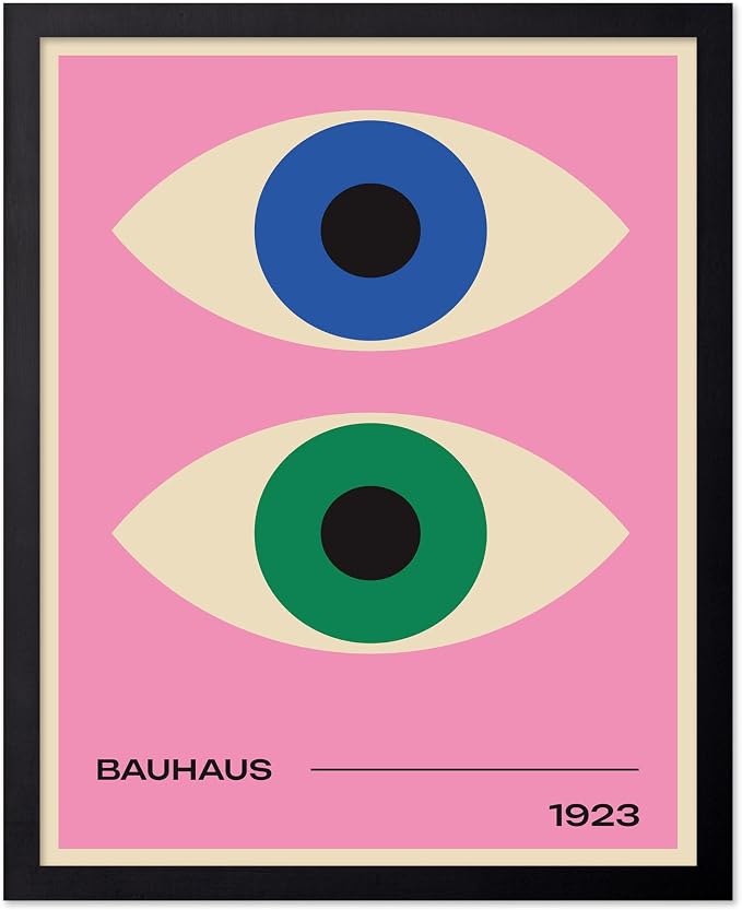 Poster Master Bauhaus Poster - Eyes Print - Abstract Circles ART - Graphic Design ART - Geometric Style - Chic Boho - Mid Century Modern - Living Room or Bedroom Decor - 16x20 Black Framed