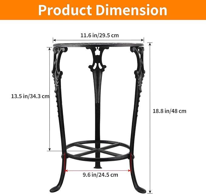 Vintage Cast Iron Plant Stand, 18.8" Tall Flower Pot Holder, 2 Tiered Potted Planter Rack for Living Room, Bedroom, Kitchen, Porch (Black)