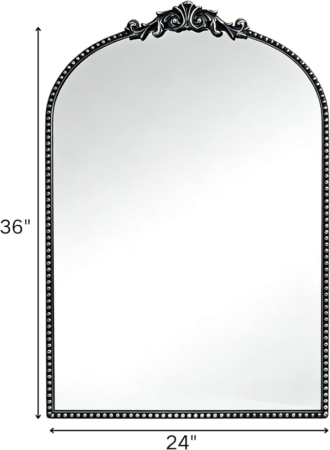 ZIYOO Vintage Baroque Arched Wall Mirror 36"x24", Black Ornate Antique French Traditional Decor Mirror for Entryway Living Room Fireplace (Black Metal,36" x 24")