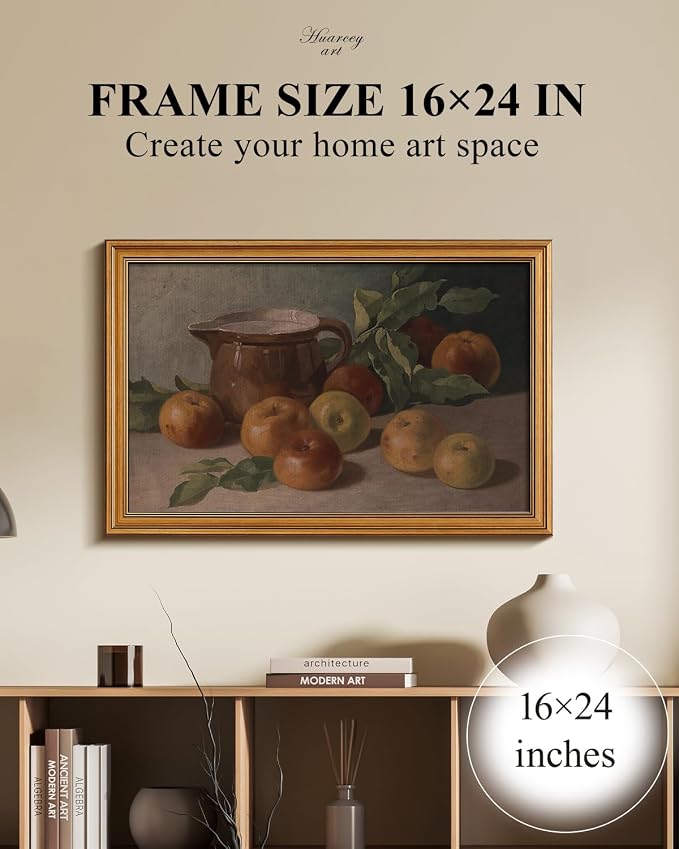 HUARCEY Gold Framed Vintage Wall Art for Living Room, Harvest Apples Still Life Oil Painting Artwork Shelf Decor Abstract Wall Pictures Large Prints Farmhouse Fruit Room Decor Bedroom Kitchen Bathroom