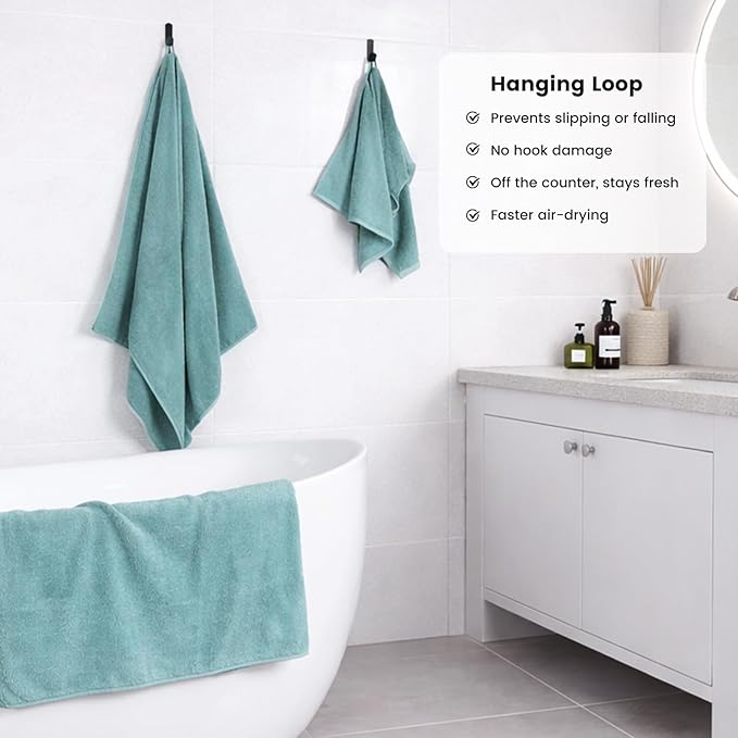 SEMAXE 12-Piece Family Bathroom Towel Set - 100% Cotton, 4 Bath Towels, 4 Hand Towels, 4 Washcloths, Ultra-Soft and Super Absorbent, Lighter Weight