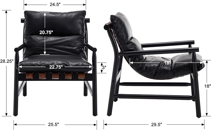 DUOMEI Faux Leather Accent Chair, Mid Century Modern Living Room Chairs with Solid Wood Frame, Upholstered Lounge Reading Chair Comfy Arm Chair Cozy Recliner for Bedroom/Guest Room, Black