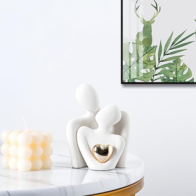 Mini Hugging Couple Statue Ceramic Lover Figurine Home Decor is a Romantic Gift for Her on Wedding Anniversary and Valentines, TV Stand Decoration Knick Knacks for Shelves (White)