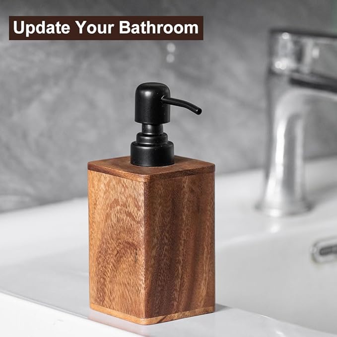 Solid Wood Lotion Jars, Push-Type Dispensing Bottles, Hand sanitizer Shower Gel Storage Jars (14oz/400ml)