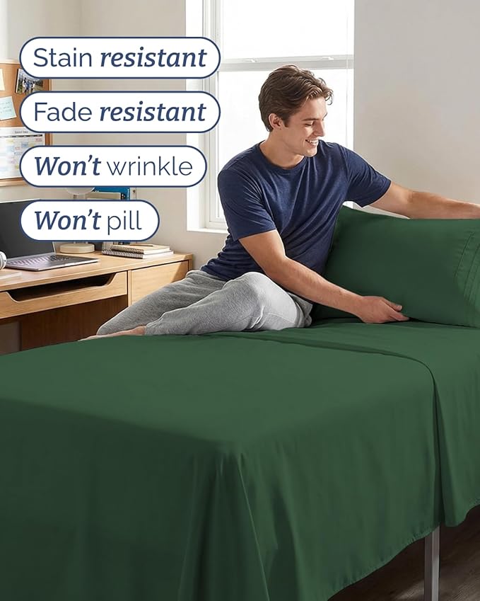 Twin XL Size 3 Piece Sheet Set - Comfy Breathable & Cooling Sheets - Hotel Luxury Bed Sheets for Women & Men - Deep Pockets, Easy-Fit, Soft & Wrinkle Free Sheets - Emerald Green Oeko-Tex Bed Sheet Set