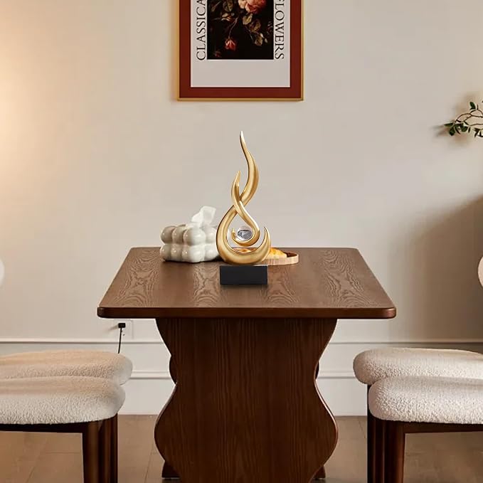 Octdays Gold Abstract Statue Sculpture Decorations, 11.61" H Modern Sculptures Home Décor Accents, Resin Art Flame Figurines for Living Room Table Centerpiece Office Desk TV Stand Decor