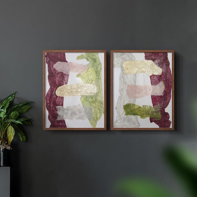 Renditions Gallery Set of 2 Peel & Stick Framed Prints, Abstract Wall Art, Mix Color Dyed Textures Wall Decor, Re-Stickable - Ready to Hang - 11"x14" - Walnut Frame LT588