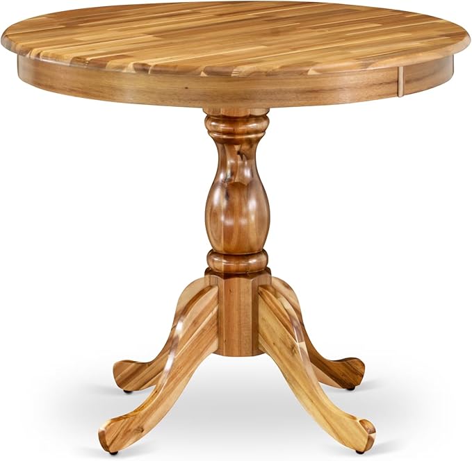 East West Furniture AMT-ANA-TP Antique Dining Room Table - a Round Kitchen Table Top with Pedestal Base, 36x36 Inch, Natural