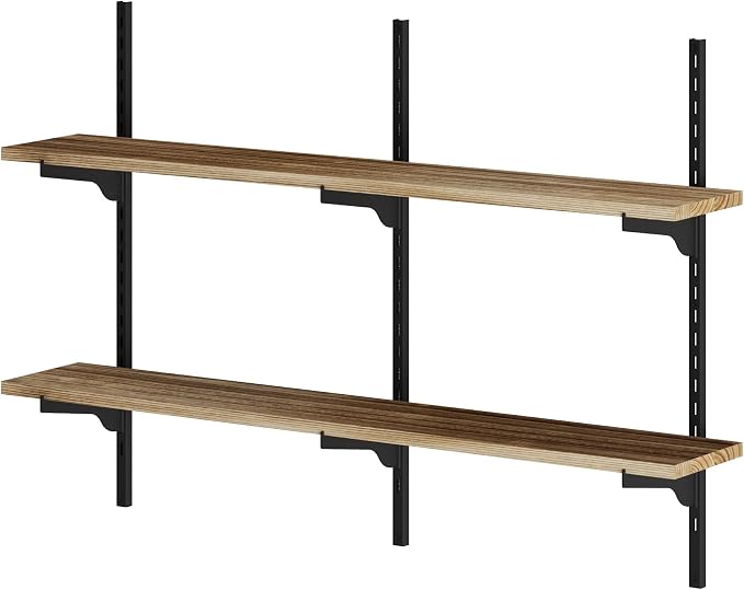 Wallniture Turin 36 inch Wooden Wall Shelf Unit, Height Adjustable Wall Shelves for Display, Storage, Organization and Decor, Kitchen Organizer Shelf, Floating Bookshelves for Living Room, 2 Tier