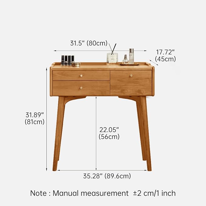 Cherry Wood Vanity Desk, Makeup Table for Bedroom, Small Study Desk Writing Table for Girls Teens, 18" D x 31" W x 32" H, Vanity Table Only