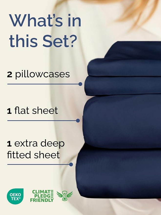 Extra Deep Twin Sheet Set - 4 Piece Breathable and Cooling Sheets - Hotel Luxury Bedding for Women, Men, Kids & Teens - Easy Secure Fit - Soft, Wrinkle Free and Comfy - Extra Deep Pockets - Navy Blue