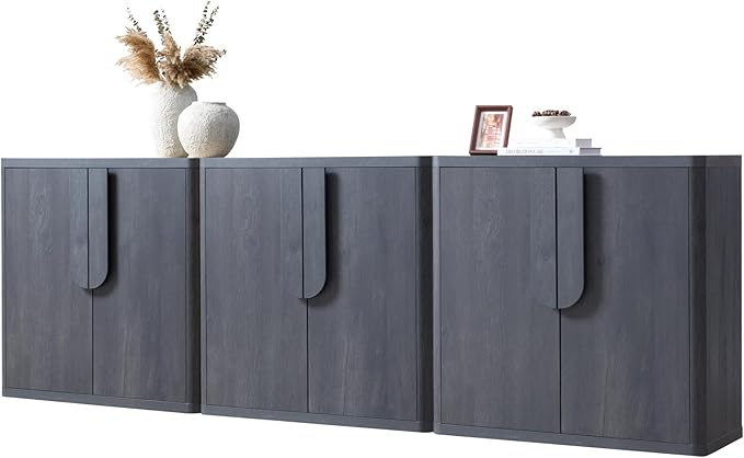 103.5'' Sideboard Buffet Cabinet W/Storage, Modern Accent Cabinets W/Curved Handles & Adjustable Shelves, 6 Doors Coffee Bar Buffet Table Credenza for Living Room Kitchen Hallway, Dark Grey