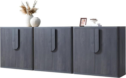 103.5'' Sideboard Buffet Cabinet W/Storage, Modern Accent Cabinets W/Curved Handles & Adjustable Shelves, 6 Doors Coffee Bar Buffet Table Credenza for Living Room Kitchen Hallway, Dark Grey