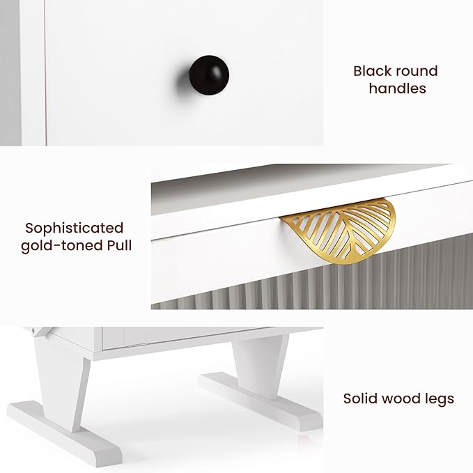 RoyalCraft Large Nightstand Set of 2 with LED Lights, White End Table with 360°Rotating Drawer, Modern Bedside Table with Storage, Wood Night Stand for Bedroom, Home Office, White