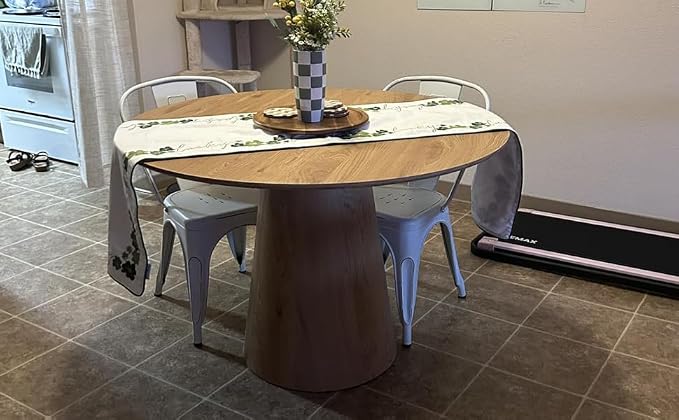 JUSTONE 43.3" Round Dining Table for 4-6,Wood Farmhouse Rustic Kitchen Table with Mid-Century Modern Pedestal Base, Natural Finish for Dining Room/Kitchen/Living Room(Natural)