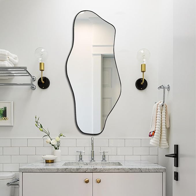 Irregular Wall Mirror, Asymmetrical Frameless Mirrors, 40"x17.7" Bathroom Mirror for Over Sink, Modern Cloud Shaped Mirrors for Living Room Bedroom Hallway Entryway Fireplace