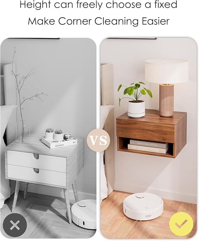 Floating Nightstand, Small Modern Floating Nightstand with Drawer, Floating Shelves for Bedroom, Bathroom (Brown Walnut)