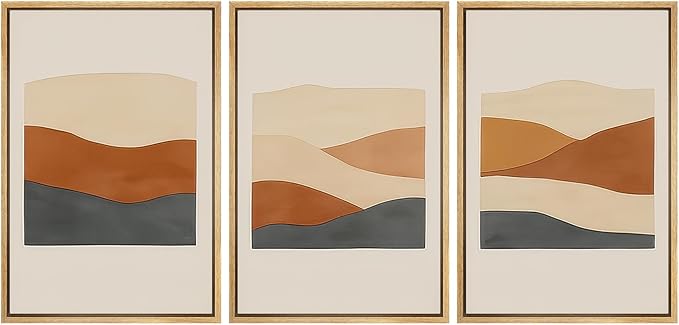 wall26 Framed Canvas Print Wall Art Set Minimalist Geometric Landscape Neutral Illustrations Fine Art Decorative Rustic for Living Room, Bedroom, Office - 16"x24"x3 Natural