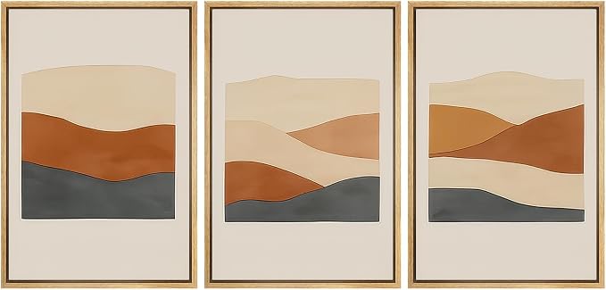 wall26 Framed Canvas Print Wall Art Set Minimalist Geometric Landscape Neutral Illustrations Fine Art Decorative Rustic for Living Room, Bedroom, Office - 24"x36"x3 Natural