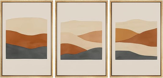 wall26 Framed Canvas Print Wall Art Set Minimalist Geometric Landscape Neutral Illustrations Fine Art Decorative Rustic for Living Room, Bedroom, Office - 24"x36"x3 Natural
