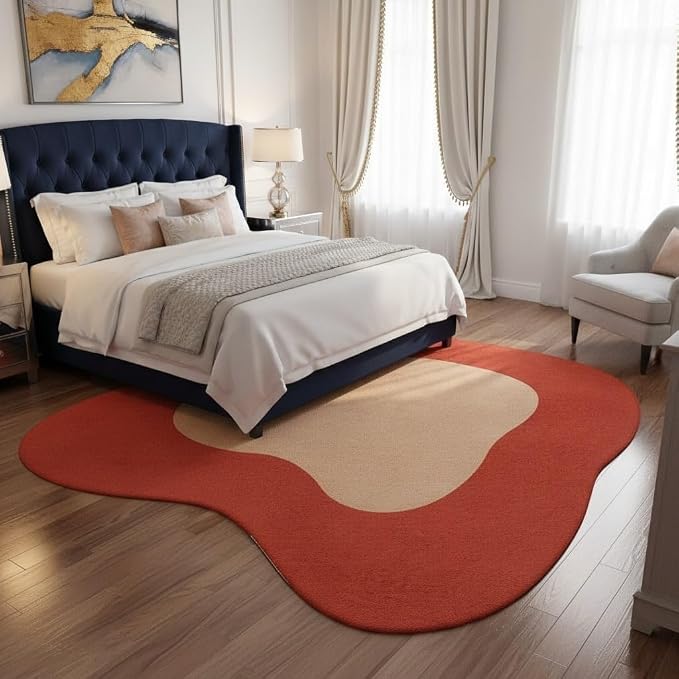 Red Beige Brown Irregular Rug Minimalist Modern Abstract Area Rug for Living Room Bedroom Playroom Unique Designer Machine Washable Comfort Carpet Boho Home Office Nursery Non Shedding Floor Mat 6ft