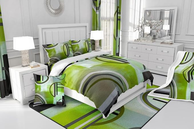 Erosebridal Ombre Watercolor Duvet Cover,Green Grey Comforter Cover for Kids Boys Girls,Swirls Circles Bedding Set,Grunge Modern Texture Quilt Cover,Contemporary Abstract Pastel Bed Cover,Queen 3 Pcs