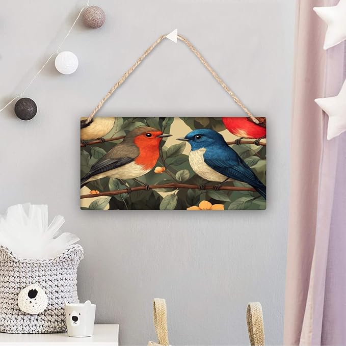 Classic Bird Art Wooden Sign 12x6 Inch - Vintage Inspired Decor for Botanical Enthusiasts & Bird Collectors, Perfect for Homes Embracing Classic Nature Art