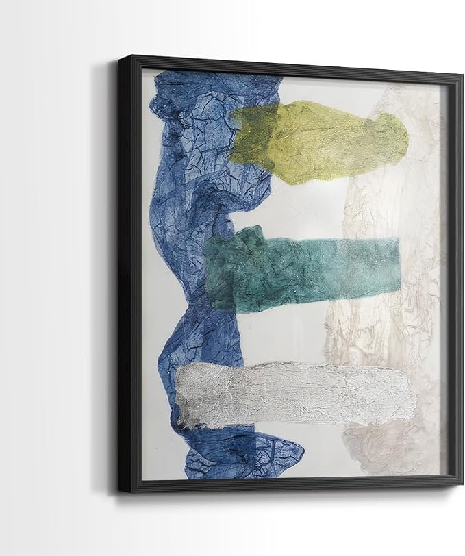 Renditions Gallery Set of 2 Peel & Stick Framed Prints, Elegant Abstract Wall Art, Dyed Cloth Texture Wall Decor, Re-Stickable - Ready to Hang - 8"x10" - Black Frame LT588