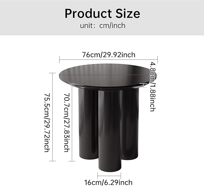 30" Round Dining Table for 2 Person, Circular Black Kitchen Table, Modern Dining Room Table for Kitchen, Living Room, Bar, Small Apartment Space Saving, Table Only