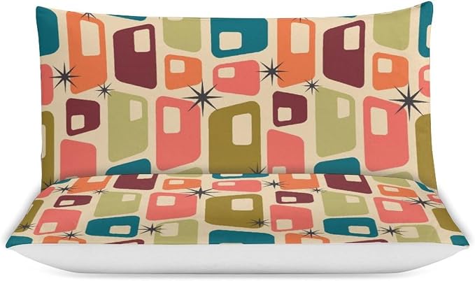 Modern Mid Century Duvet Cover Queen Retro Atomic Bedding Set, Rainbow Grid Comforter Cover Vintage Fifties 1950s Bed Set，Abstract Art Bedding 3 Piece (1 Duvet Cover 102"x90" + 2 Pillow Sham 20"x30")