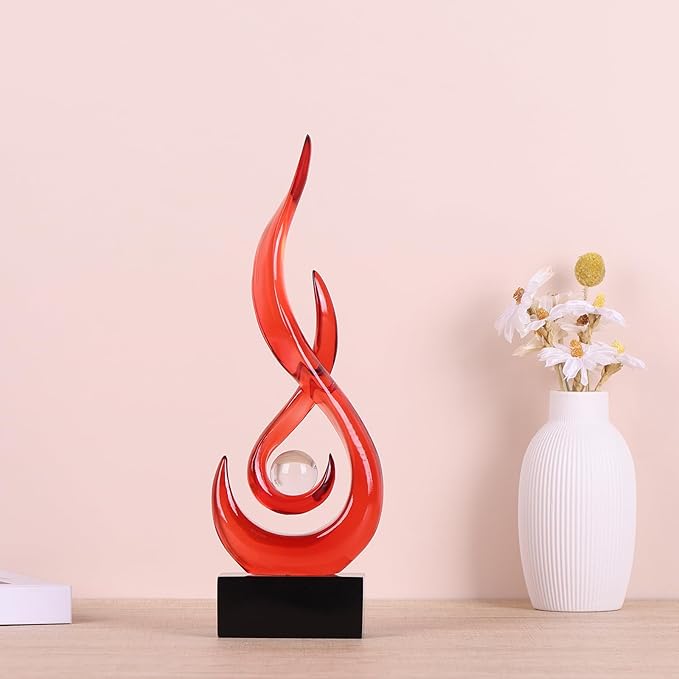 Modern Abstract Art Table Decoration,Resin Flame Statue Modern Red Centerpiece Ornaments for Living Room Great Gift Idea Home Decor,Collectibles