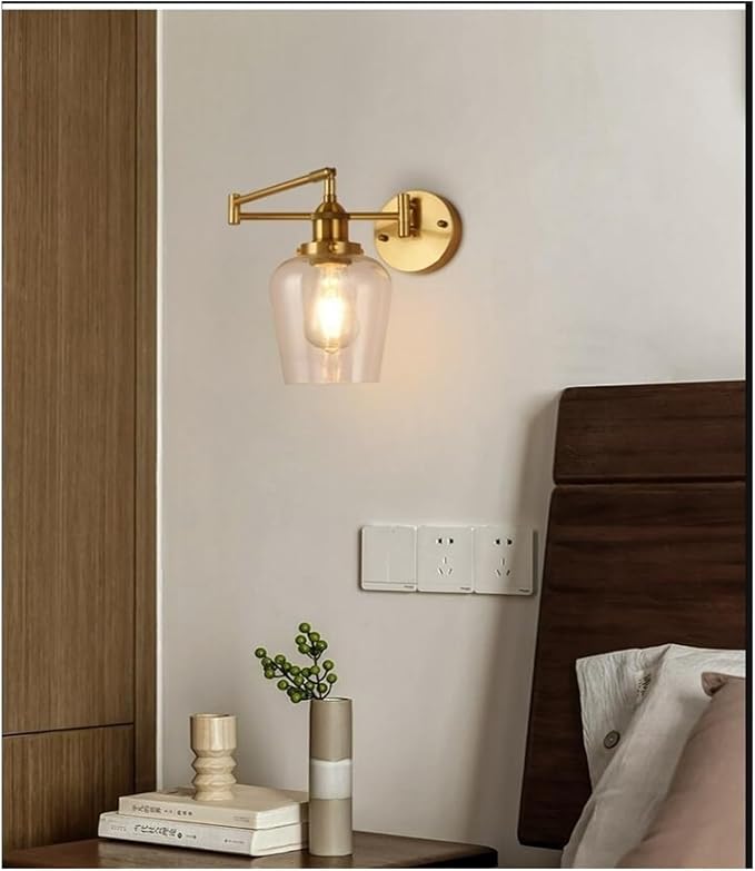 Folding Wall Lamp Retro Rocker Arm Wall Lamp Bedroom Bedside Lamp Iron + Glass Art Living Room Study Reading Wall Sconce Swing Arm Adjustable Vintage Wall Mount Light Sconce (Color : C)