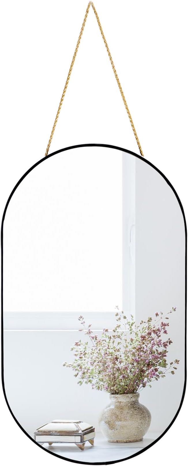 Oval Wall Mirror, Gold, Oval Shape, for Bathrooms and More (Black, 16x9.2 inch)