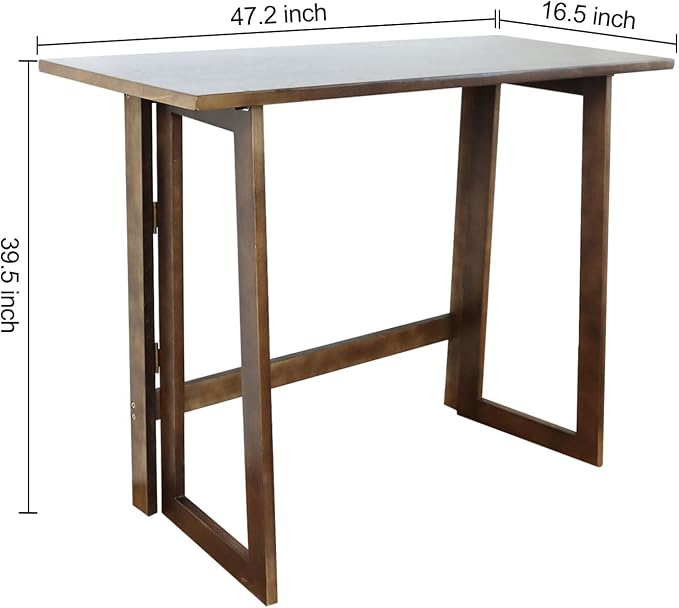 Solid Wood Folding Desk Mid Century Modern Table, 47'' Foldable Writing Computer Desk for Home Office, Simple Study Makeup Workstation, Wooden Study Office Desk Table for Small Spaces
