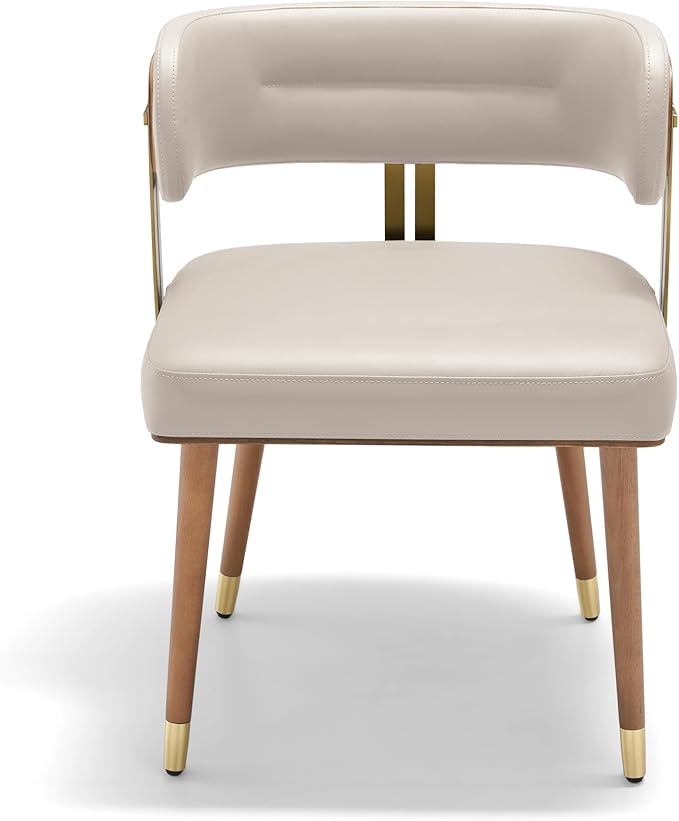 Modern Upholstered Leather Dining Chairs with High-Resilience Foam Cushion, Walnut Wood Veneer&Gold Metal Legs, 22Lx20.5Wx28.3H Inches, Anti-Slip Kitchen Chairs for Dining Room,Cream