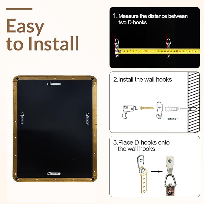ANDY STAR 24x30’’ Gold Bathroom Mirror, Brushed Brass Mirror, Rounded Rectangle Mirrors for Bathroom Sink, Rustproof Tube Metal Framed, 1’’ Deep Wall Mounted Vertical/Horizontal